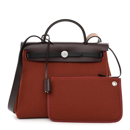 Hermes Military Toile Vache Hunter Tri-Color Herbag Zip Retourne 31 PM Rouge H Ebene Black 1 of 12