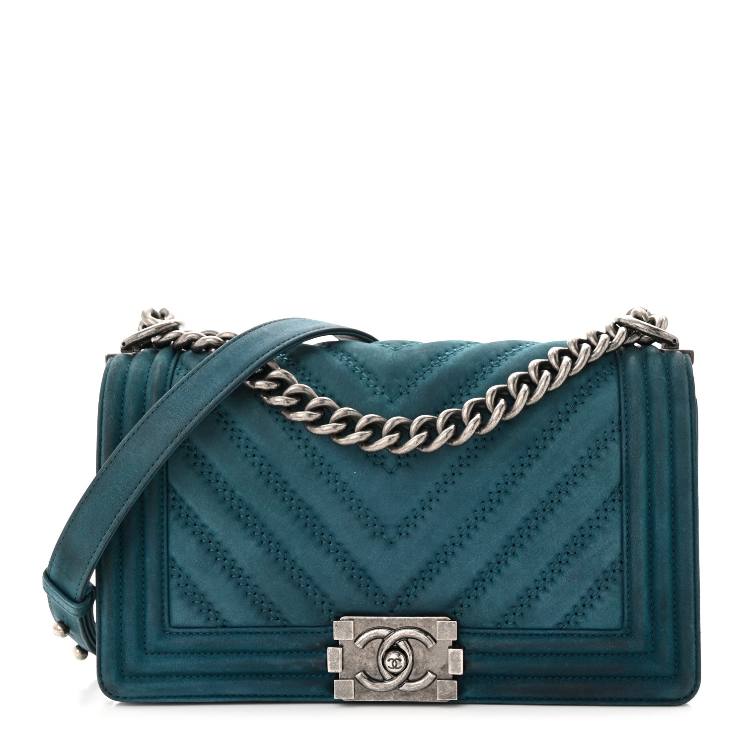 Chanel Nubuck Chevron Quilted Medium Boy Flap Blue 1 of 12