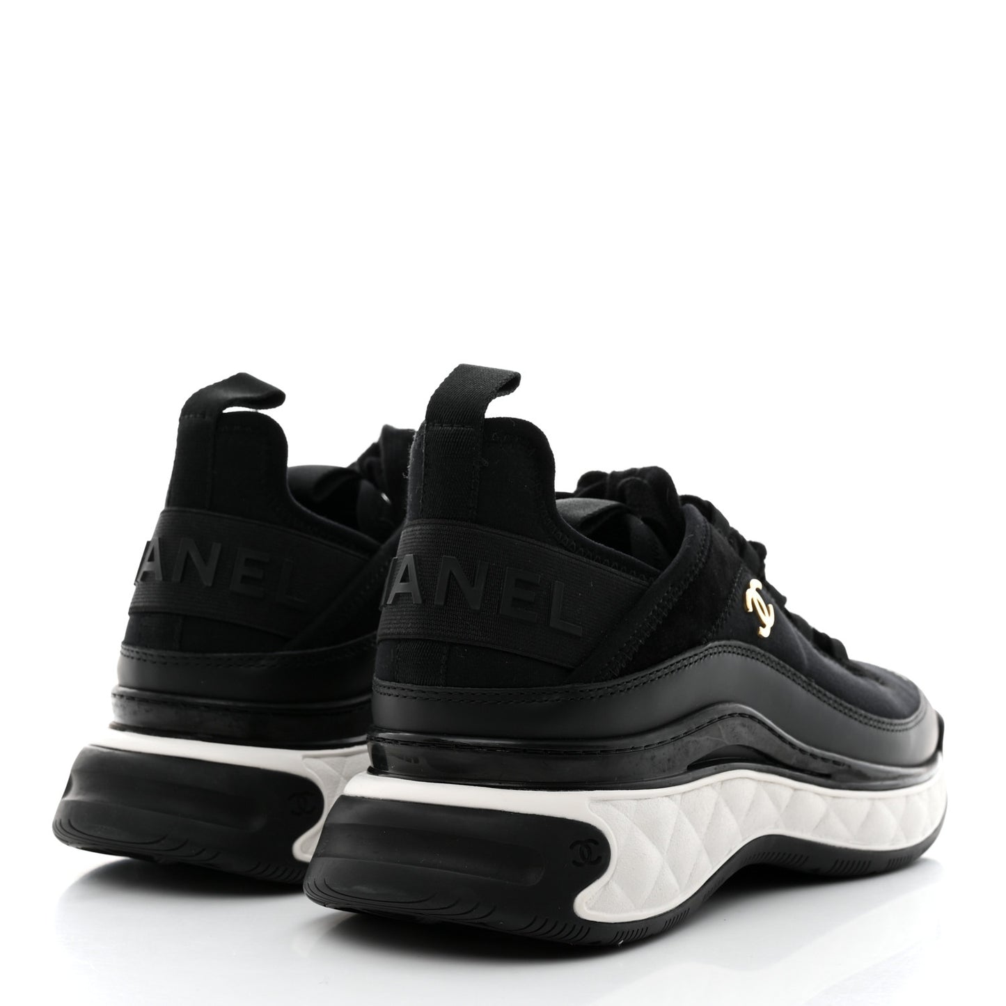 Velvet Calfskin Mixed Fibers CC Sneakers 38.5 Black