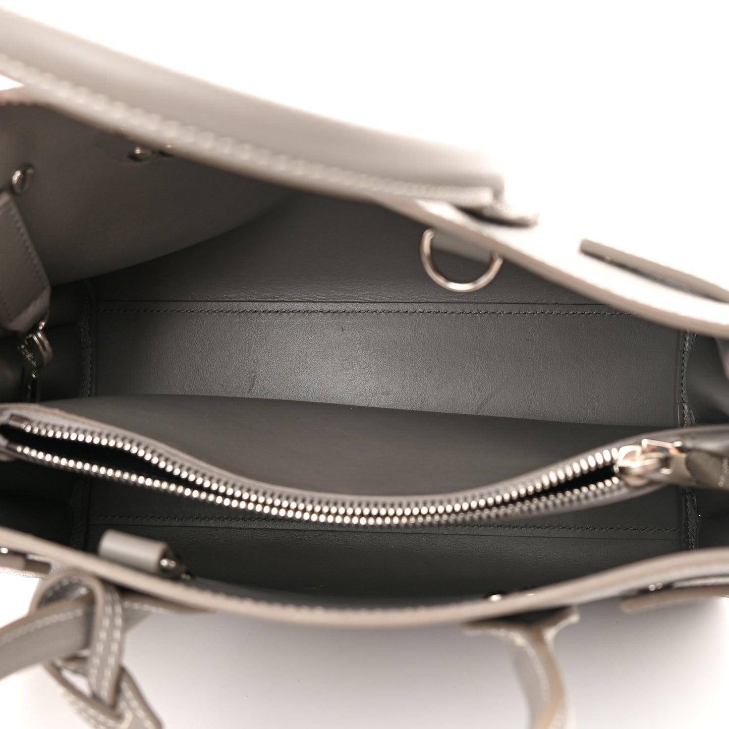 Grained Calfskin Topstich Baby Sac De Jour Fog
