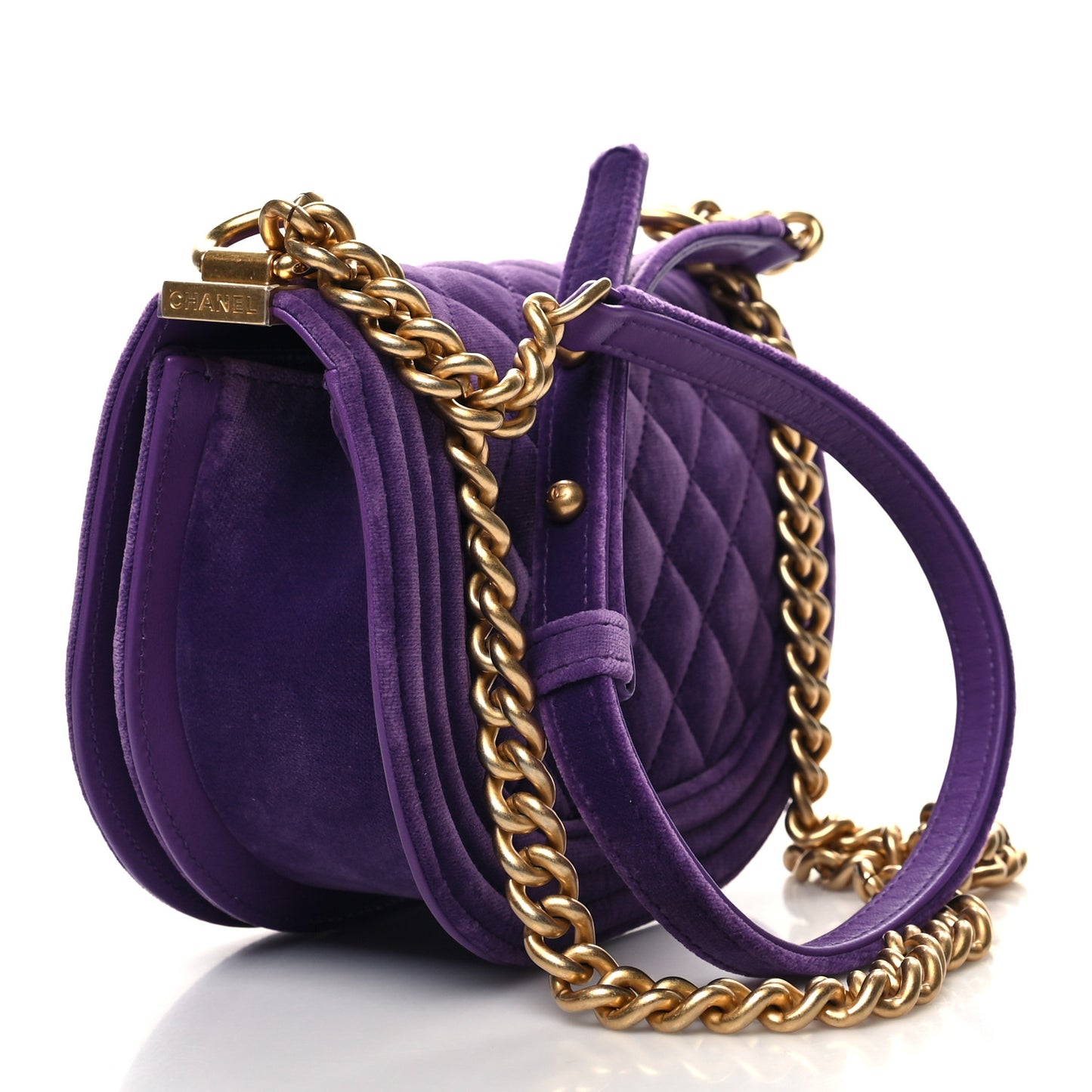 Velvet Quilted Small Boy Messenger Bag Purple
