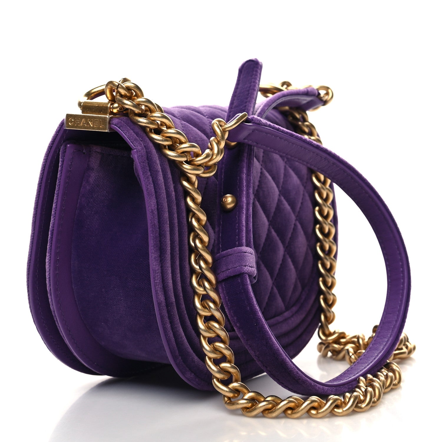 Chanel Velvet Quilted Small Boy Messenger Bag Purple 3 of 11
