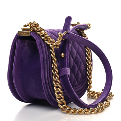 Chanel Velvet Quilted Small Boy Messenger Bag Purple 3 of 11