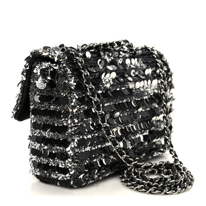 Chanel Sequin Camellia Small Single Flap Silver Black 3 of 12