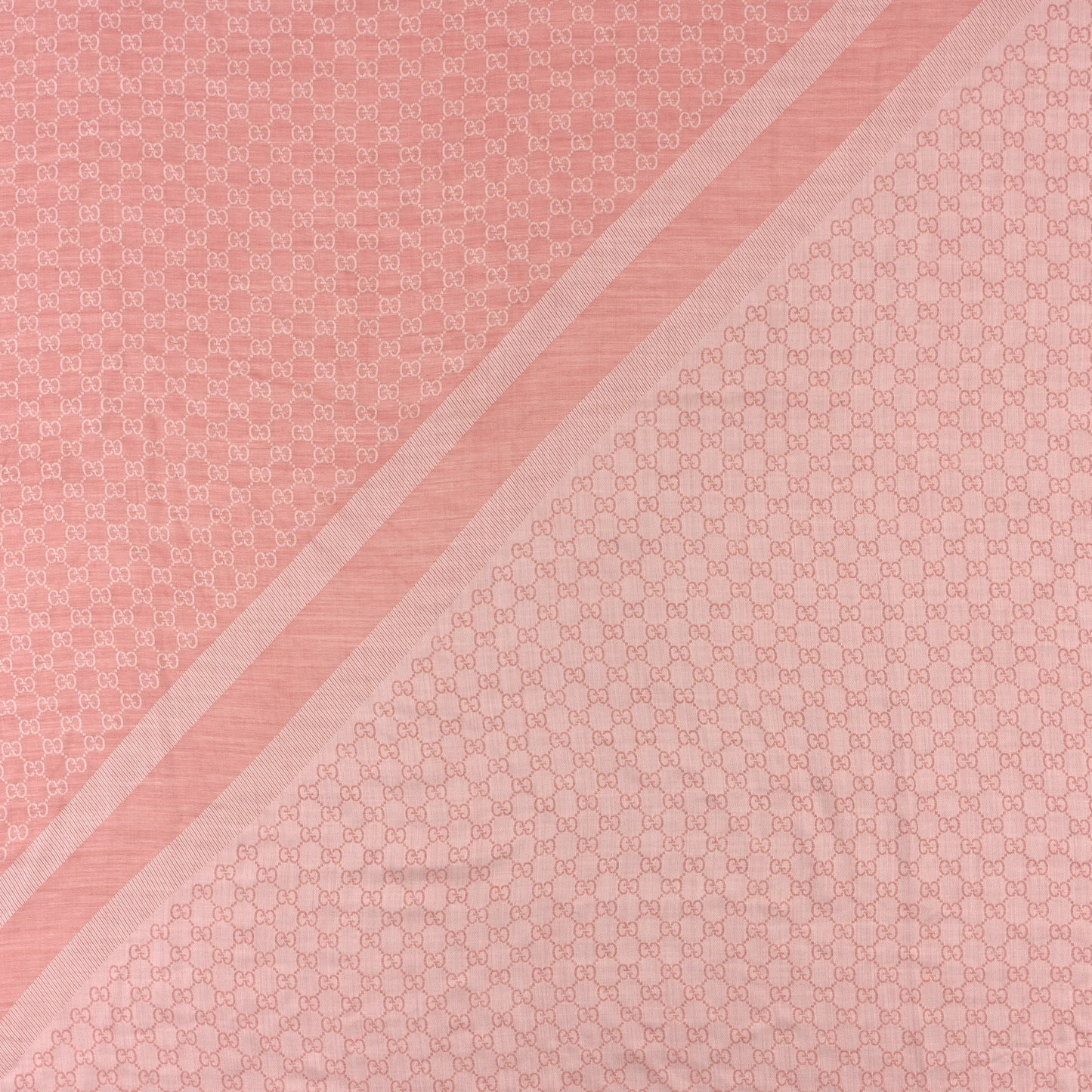 Wool Silk Monogram GGWeb Fringe Shawl Rose Ivory