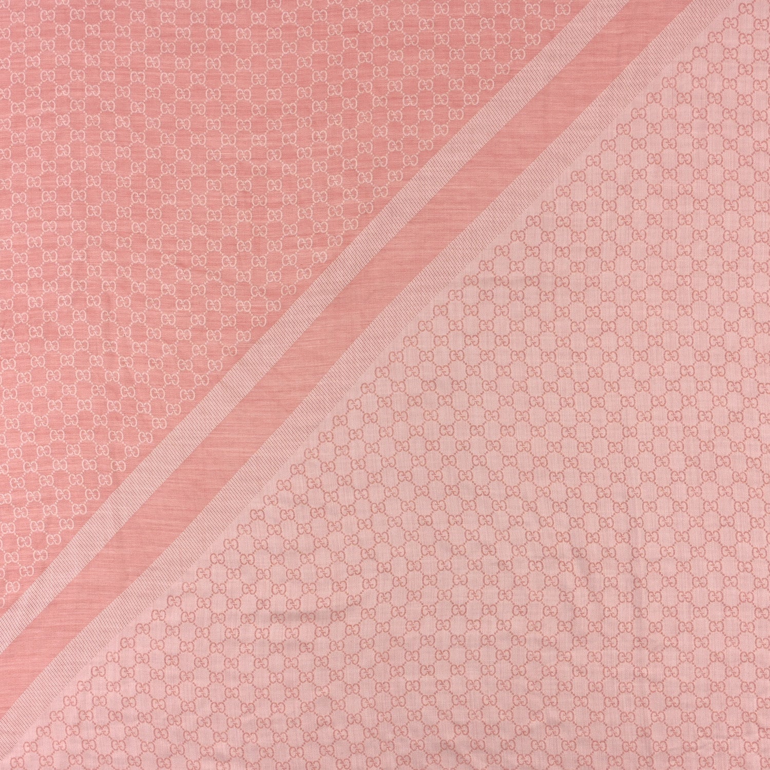 Gucci Wool Silk Monogram GGWeb Fringe Shawl Rose Ivory 2 of 3