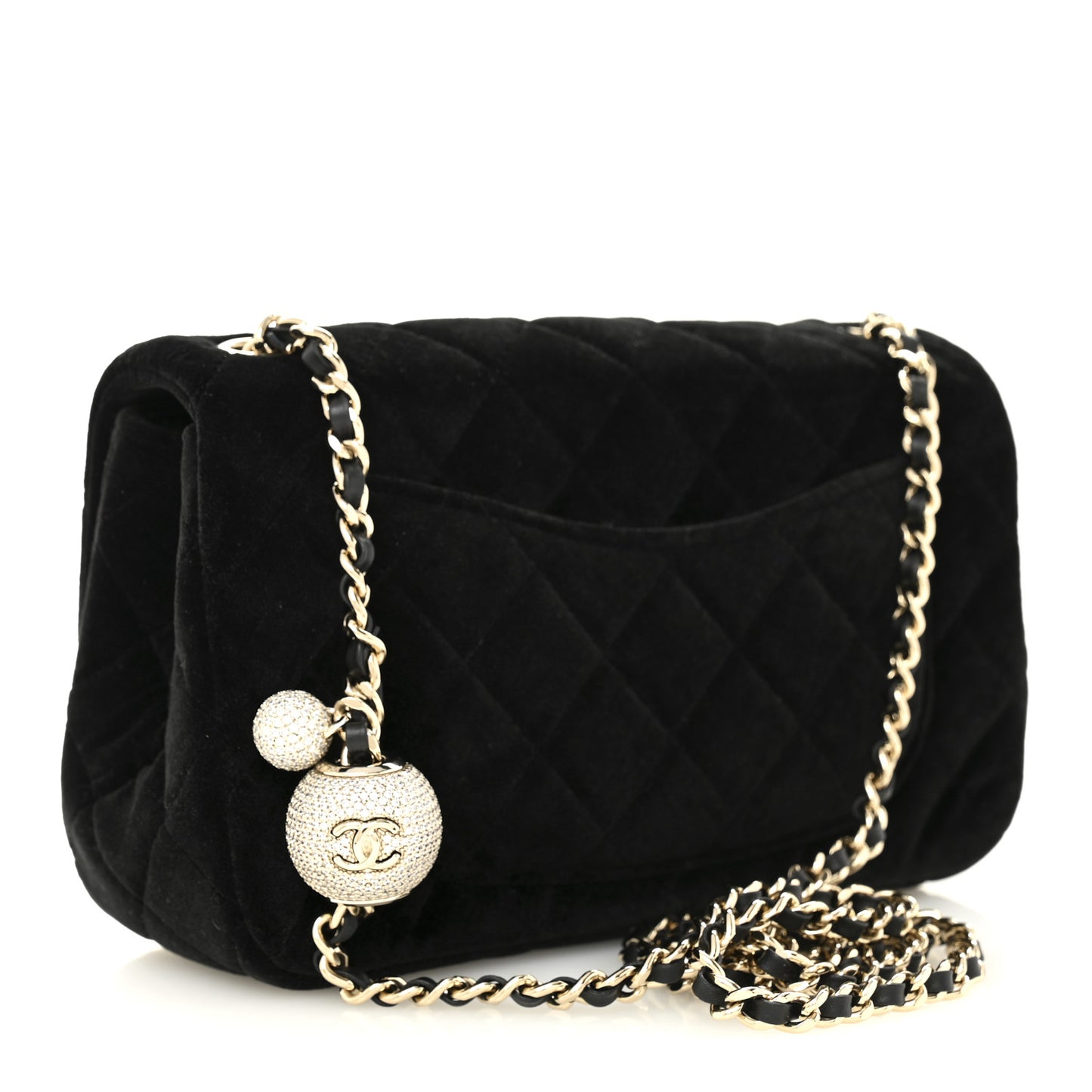 Velvet Quilted Mini Rectangular Pearl Crush Flap Black