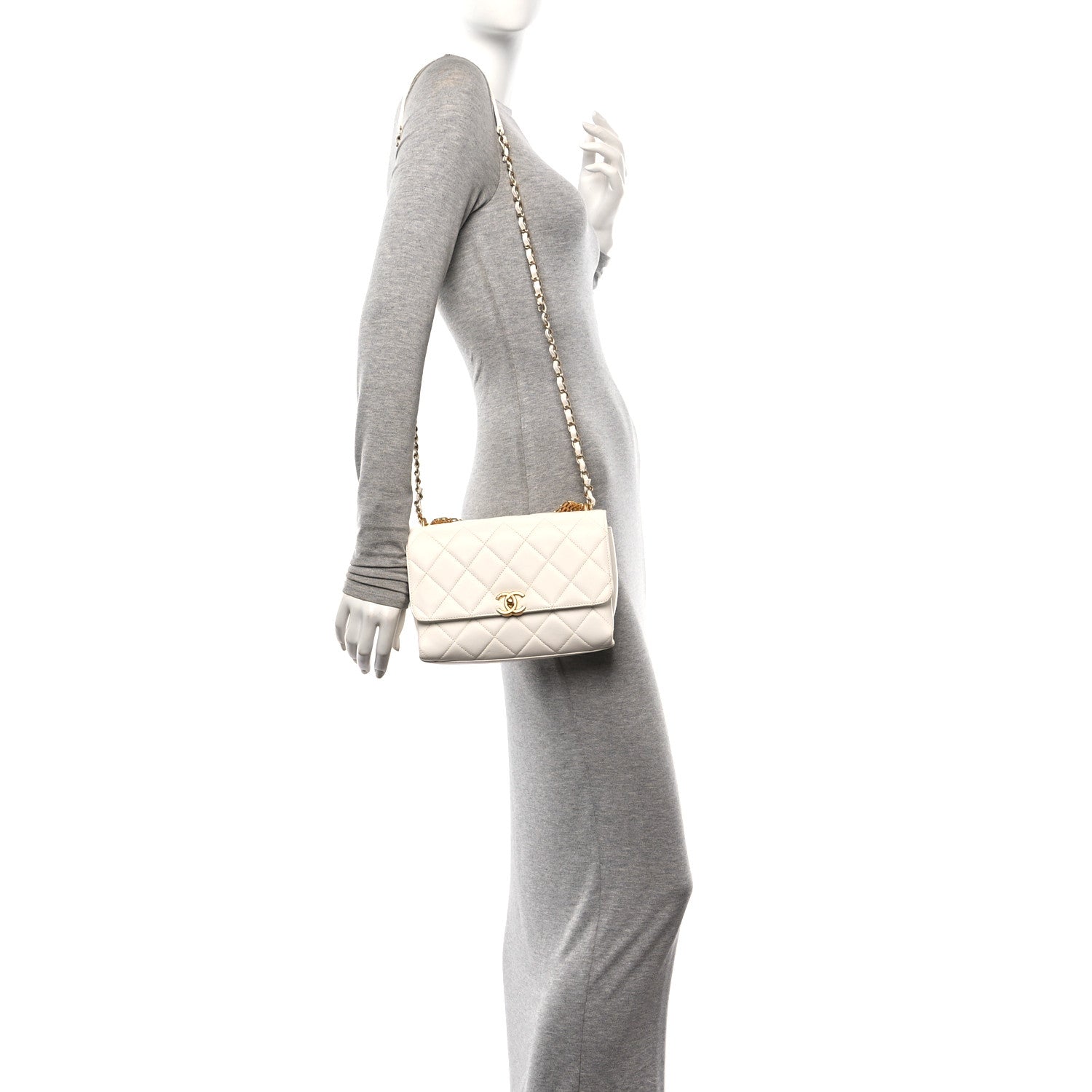 Chanel Lambskin Quilted CC Crystal Logo Chain Flap White 2 of 11