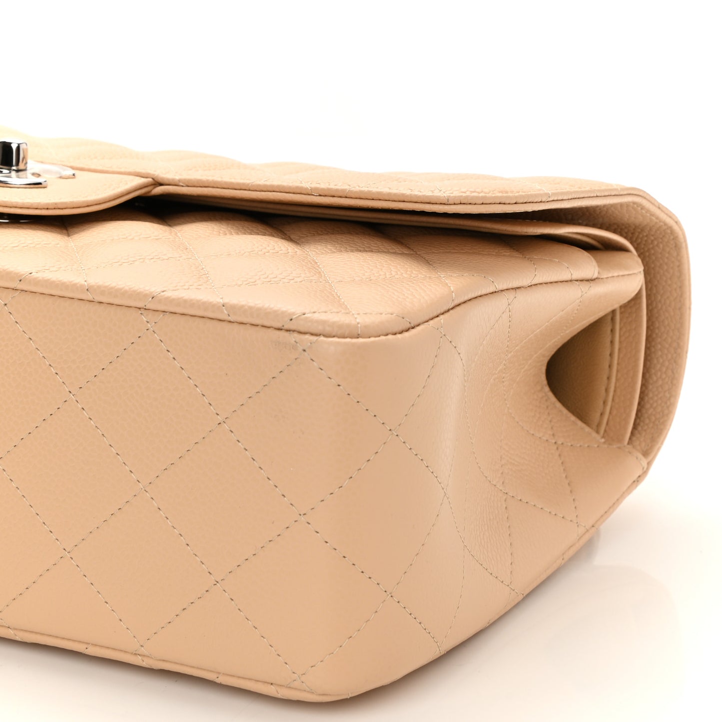 Caviar Quilted Jumbo Double Flap Beige