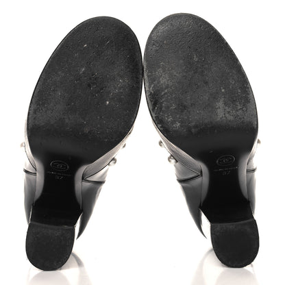 Chanel Patent Pearl Elastic Boots 37 Black 6 of 9