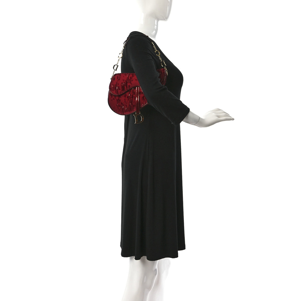 Velvet Beaded Saddle Bag Red
