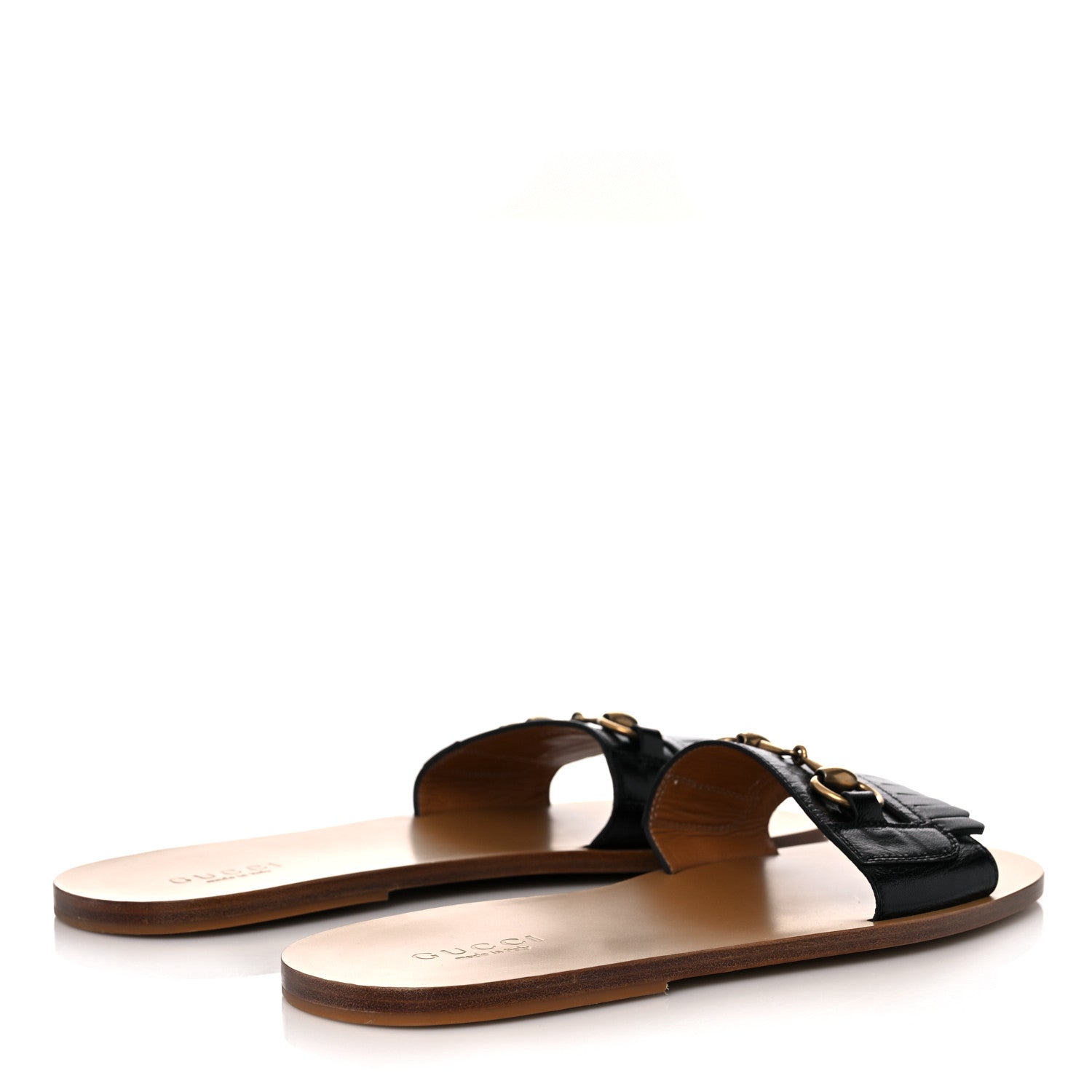 Gucci Goatskin Fringe Mens Horsebit Slide Sandals 8 Black 4 of 9