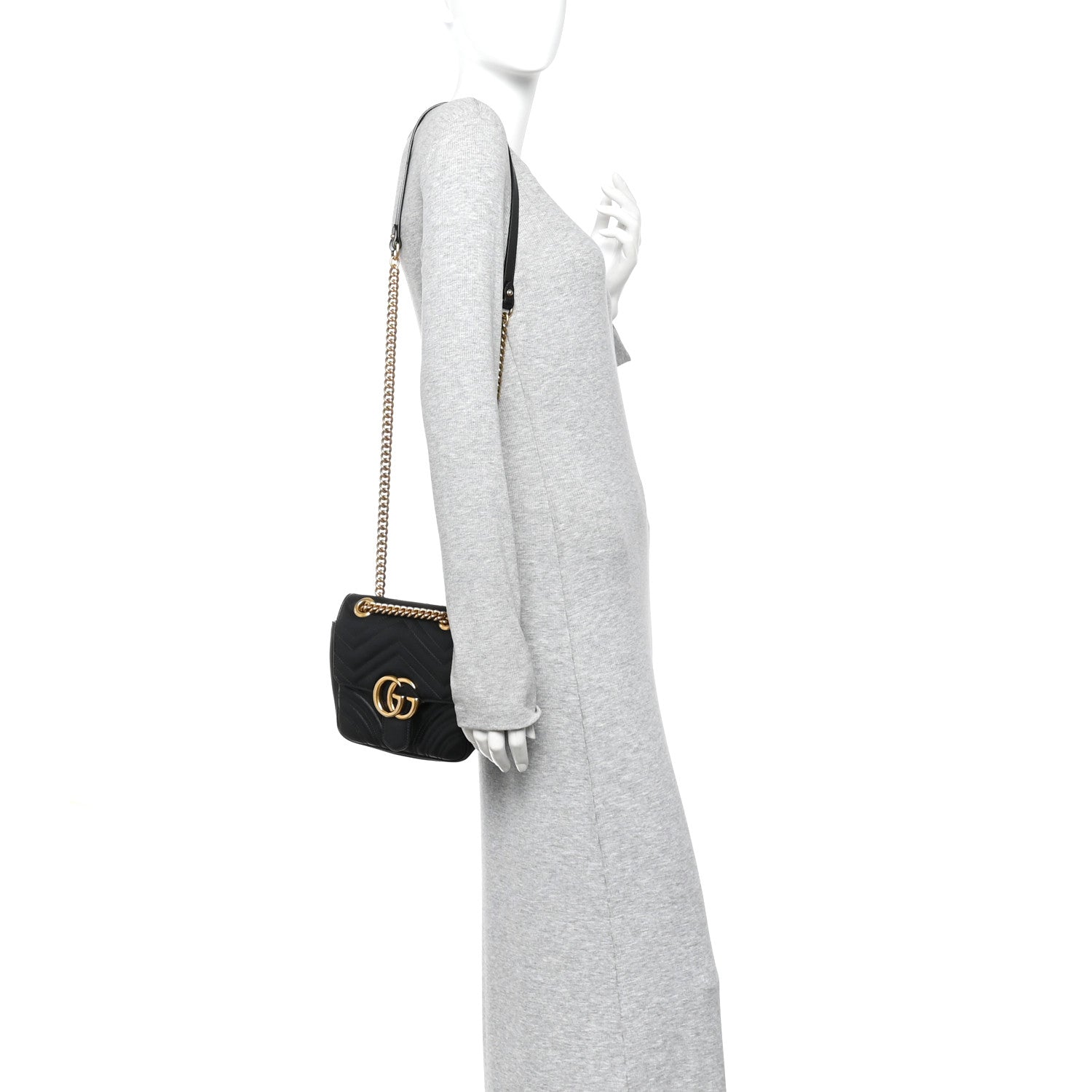 Gucci Calfskin Matelasse Mini GG Marmont Square Shoulder Bag Black 2 of 11