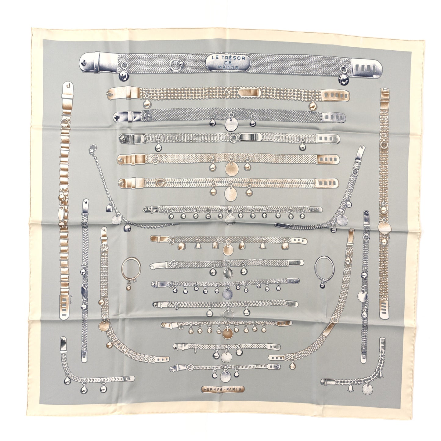 Silk Le Tresor De Medor Scarf 90 Ivory Gris Perle