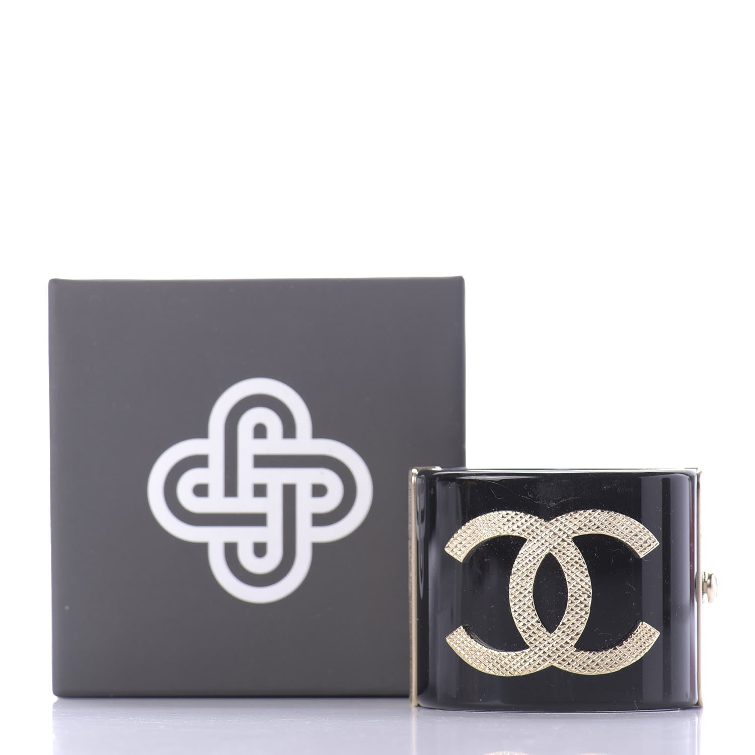 Chanel Resin CC Cuff Bracelet Black Gold 6 of 6