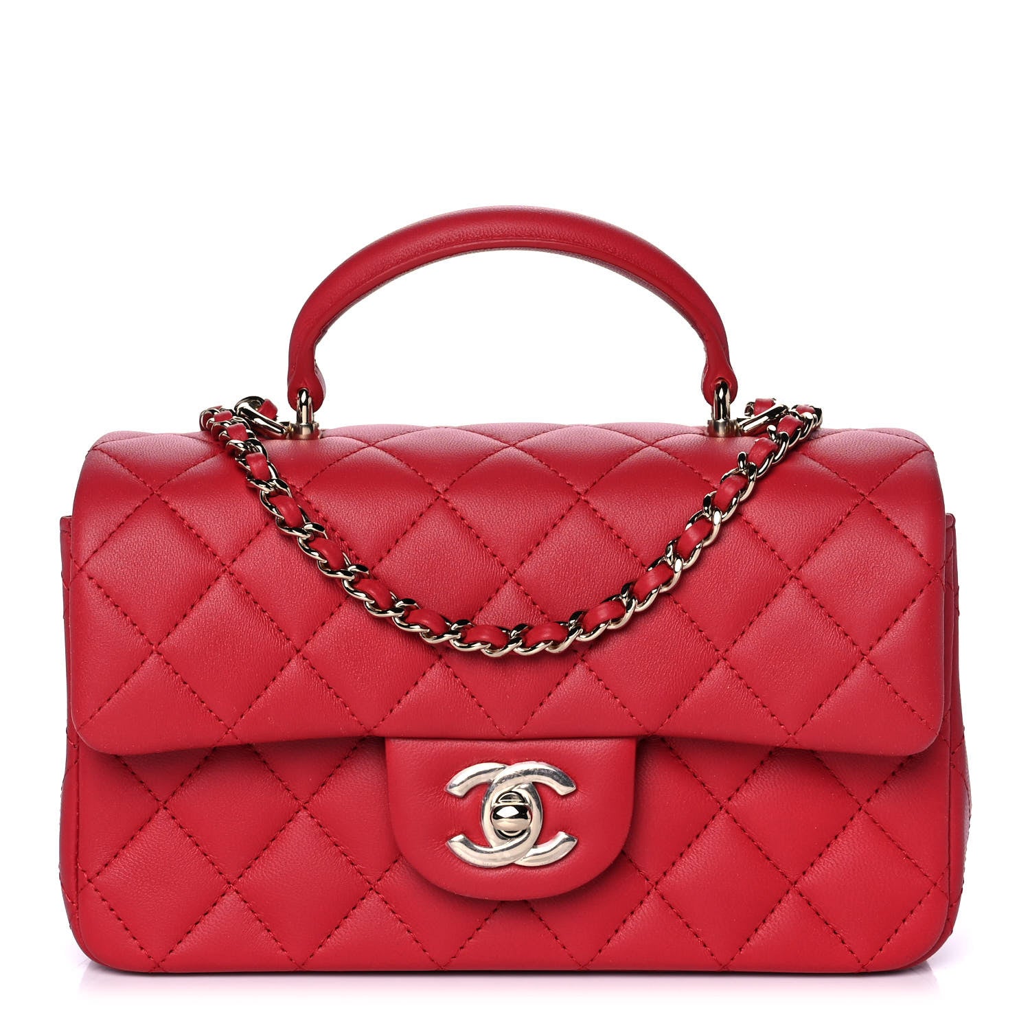Chanel Lambskin Quilted Mini Top Handle Rectangular Flap Red 1 of 12