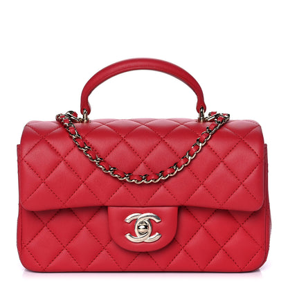 Chanel Lambskin Quilted Mini Top Handle Rectangular Flap Red 1 of 12