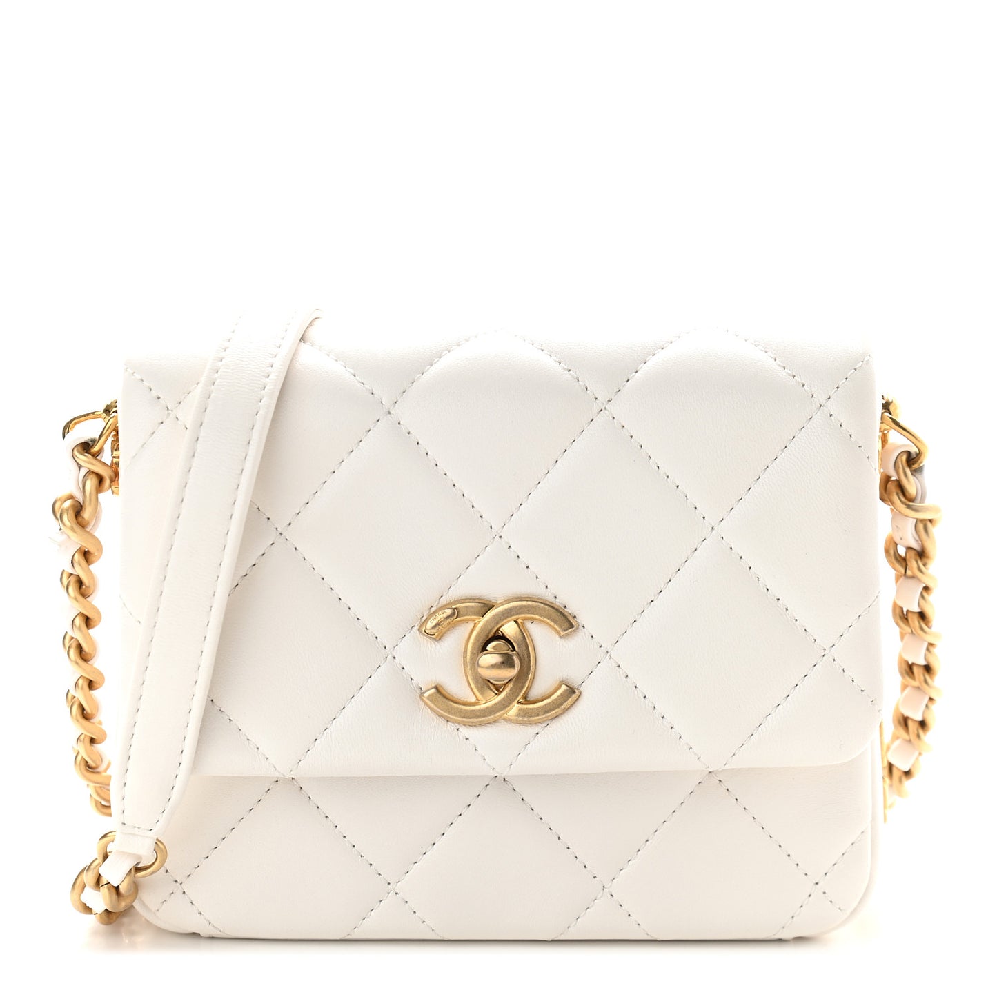 Lambskin Quilted Mini Side Note Flap White