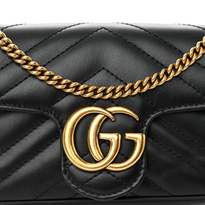 Gucci Calfskin Matelasse Super Mini GG Marmont Shoulder Bag Black 8 of 11