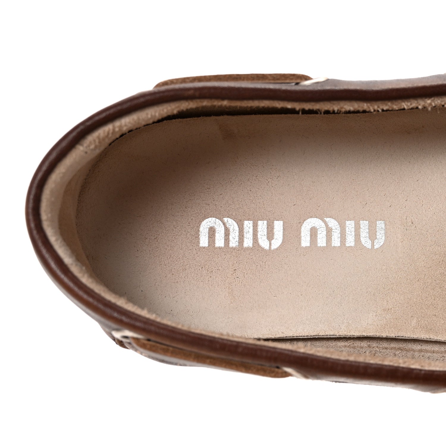 Miu Miu Vitello Deco Boat Loafers 37 Sienna 15 of 20