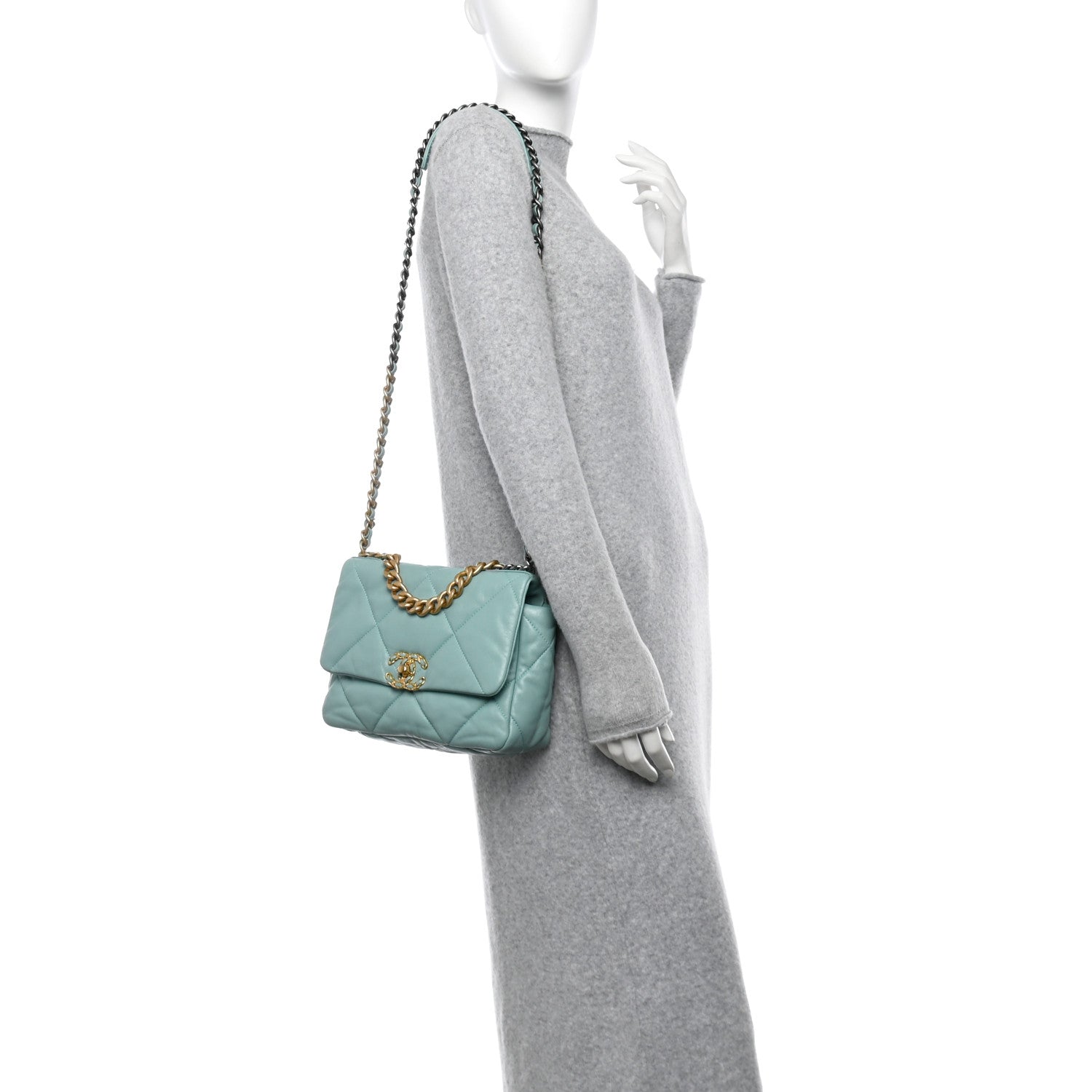 Chanel Shiny Lambskin Quilted Medium Chanel 19 Flap Neon Blue 2 of 10
