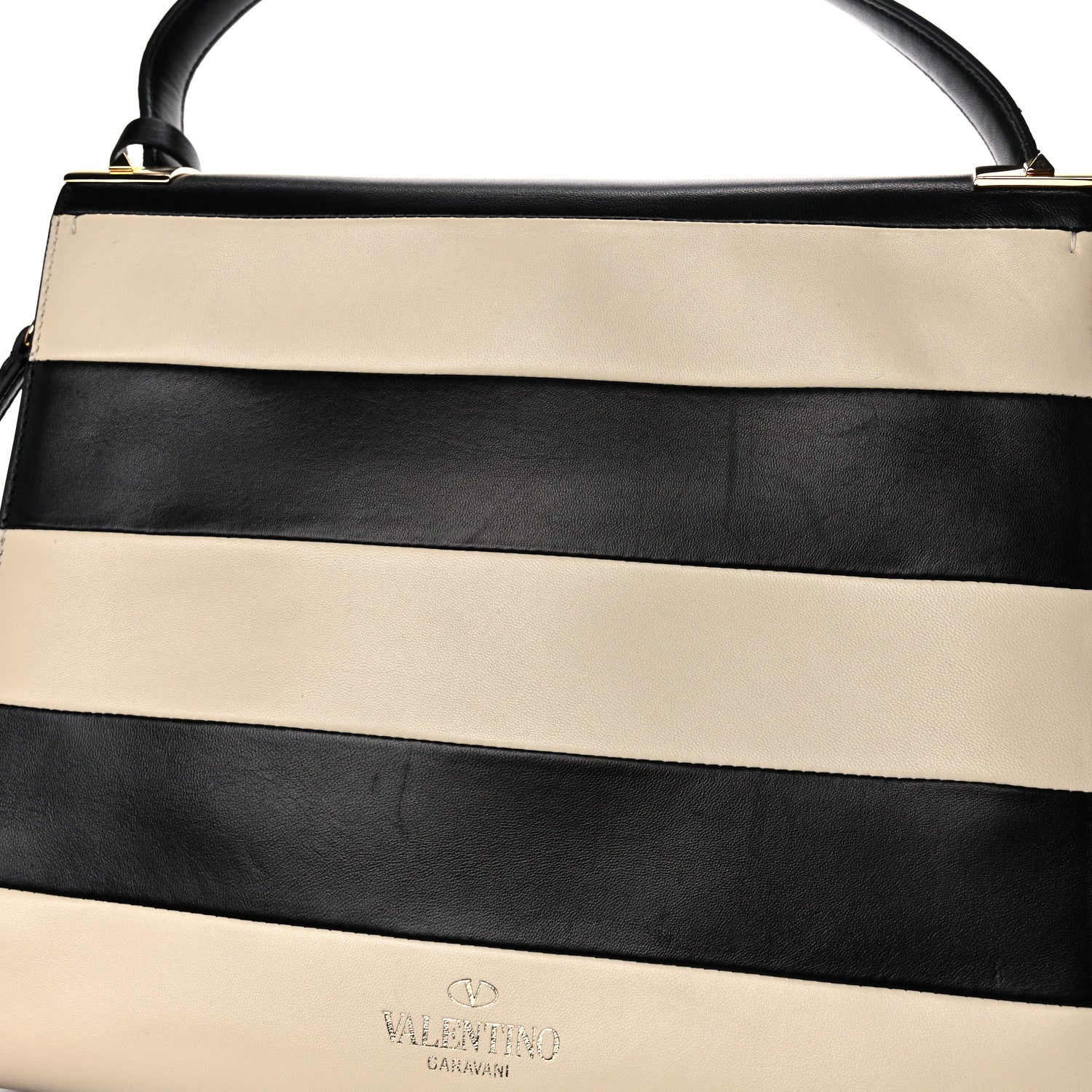 Valentino Garavani Nappa Striped Medium My Rockstud Frame Bag Black Light Ivory 14 of 16
