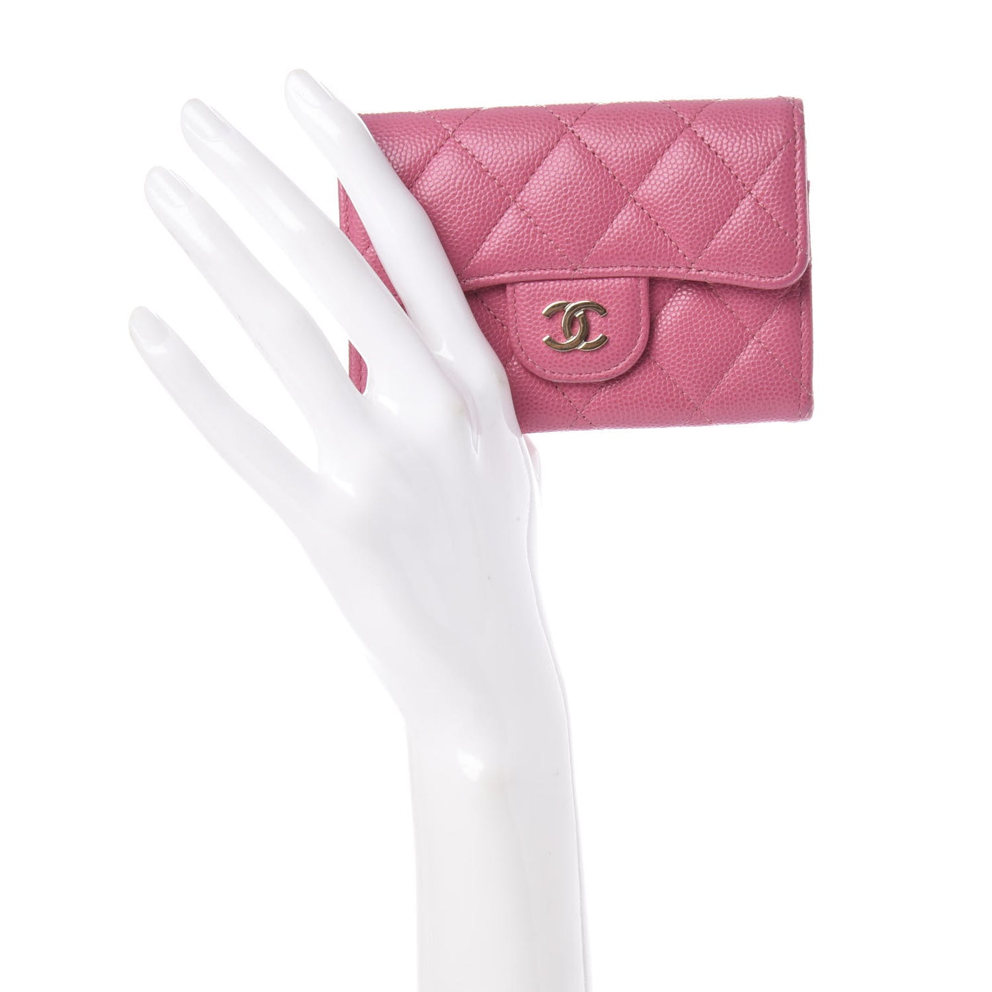 Caviar Quilted Flap Card Holder Wallet Pink
