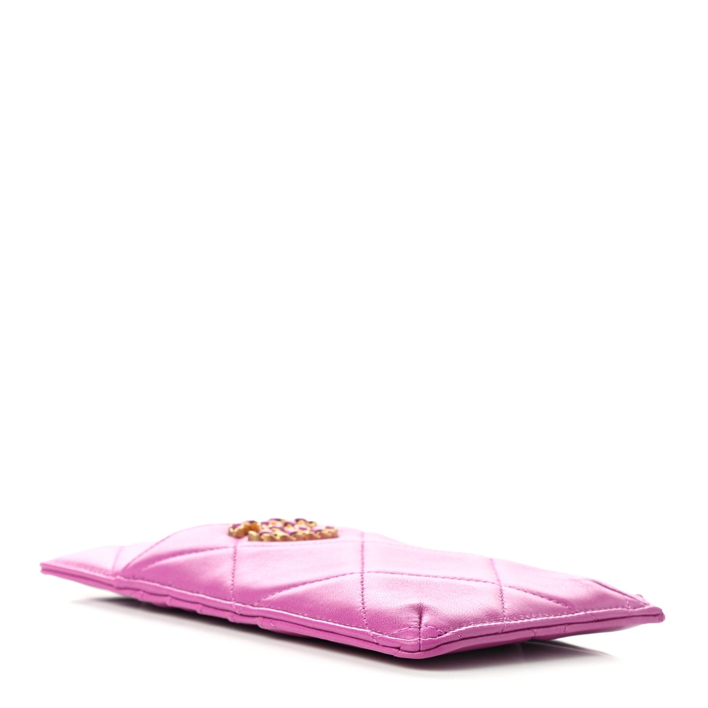 Lambskin Quilted Chanel 19 Phone and Card Holder Purple