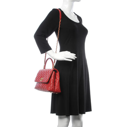 Chanel Caviar Quilted Small Coco Handle Flap Red 2 of 7