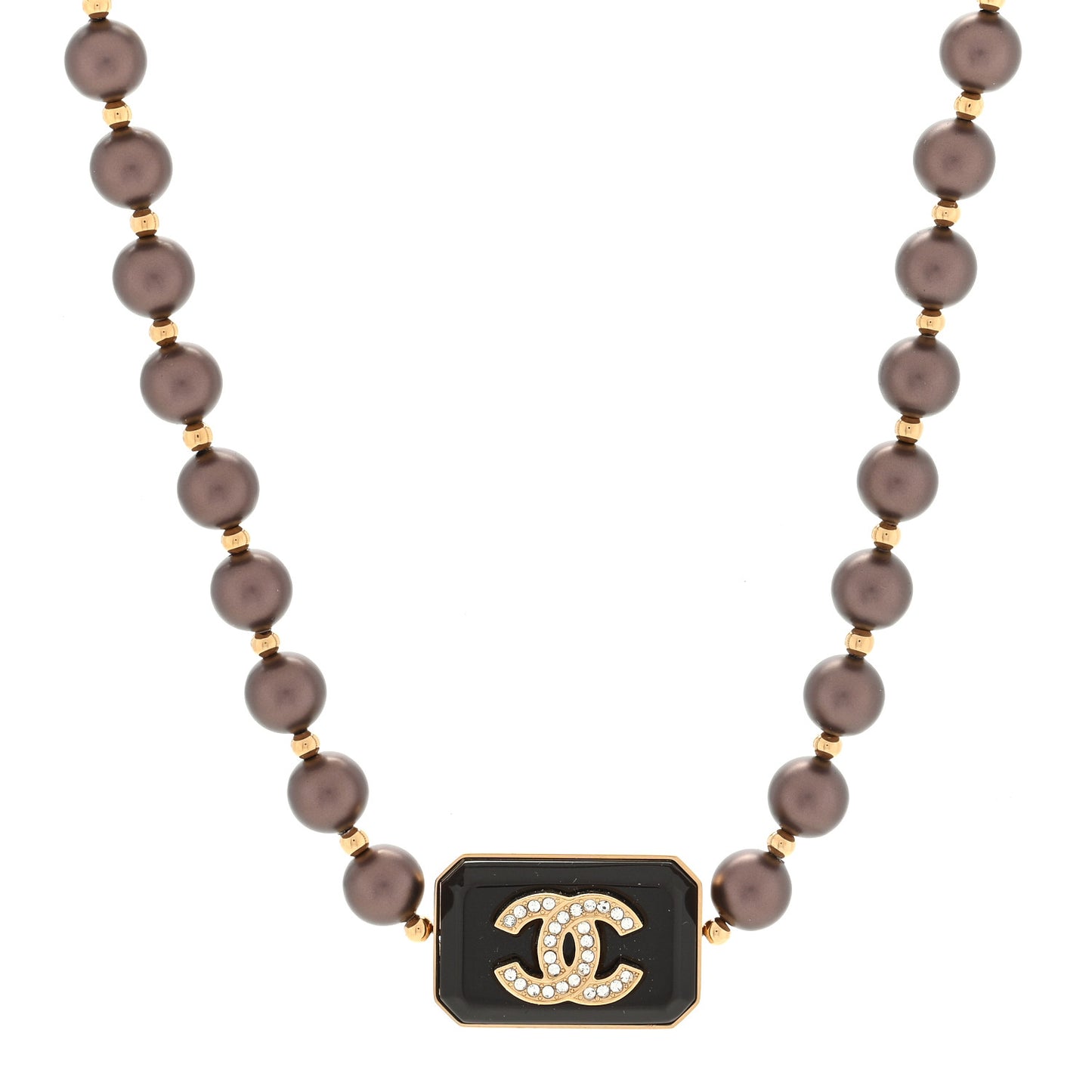 Pearl Crystal CC Choker Necklace Brown Gold