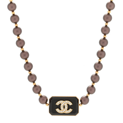 Chanel Pearl Crystal CC Choker Necklace Brown Gold 1 of 4