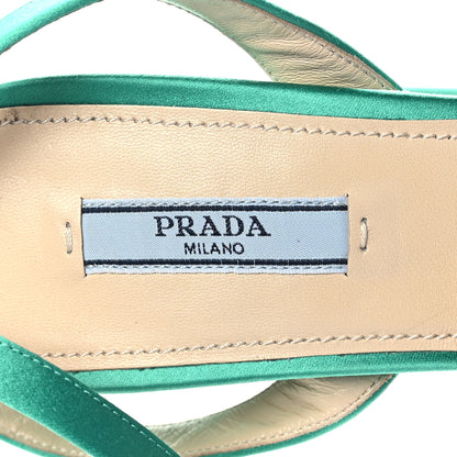 Prada Satin Metal Triangle Logo Ankle Strap 40/135mm Platform Sandals 38.5 Assenzio 6 of 7