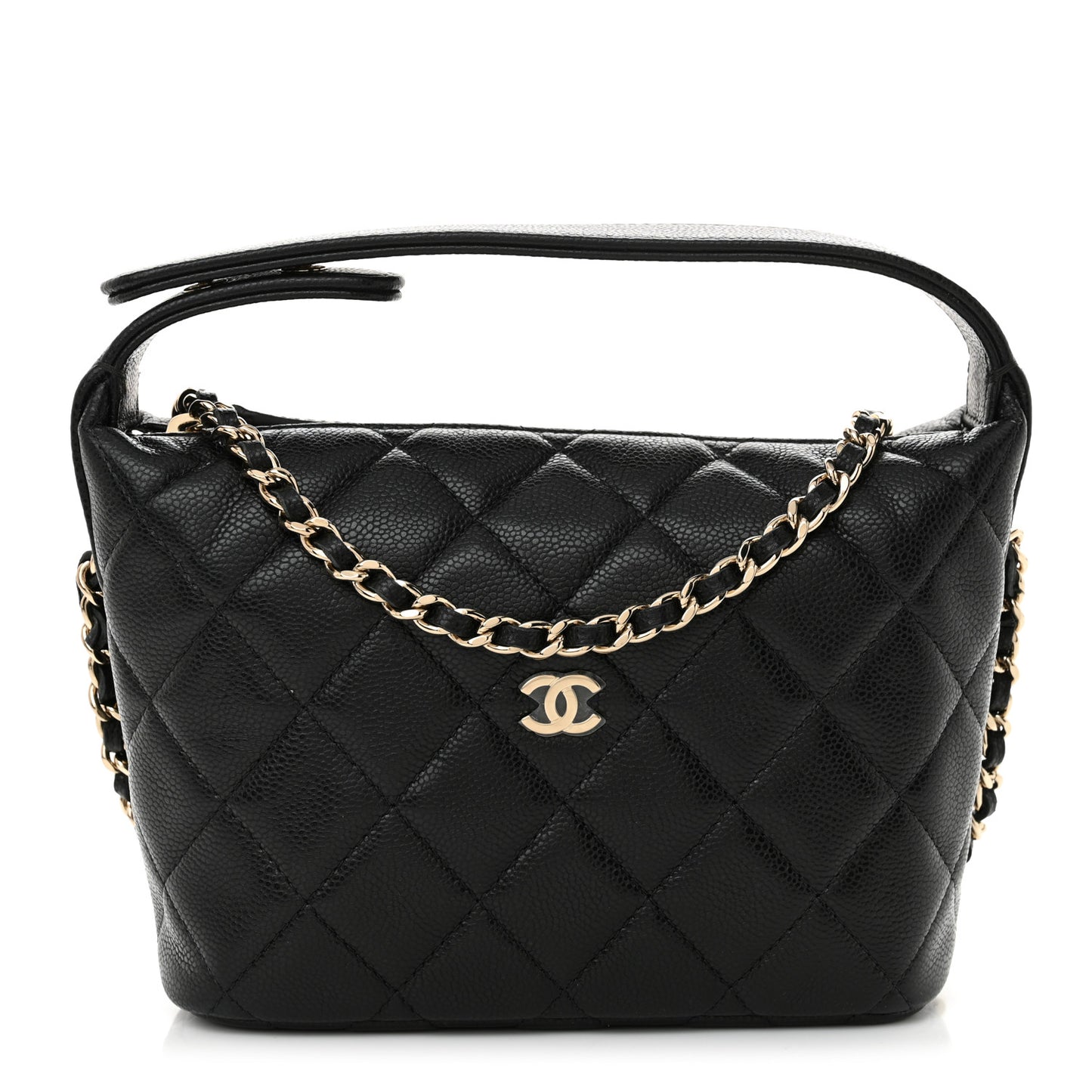 Caviar Quilted Hobo Clutch With Chain Black