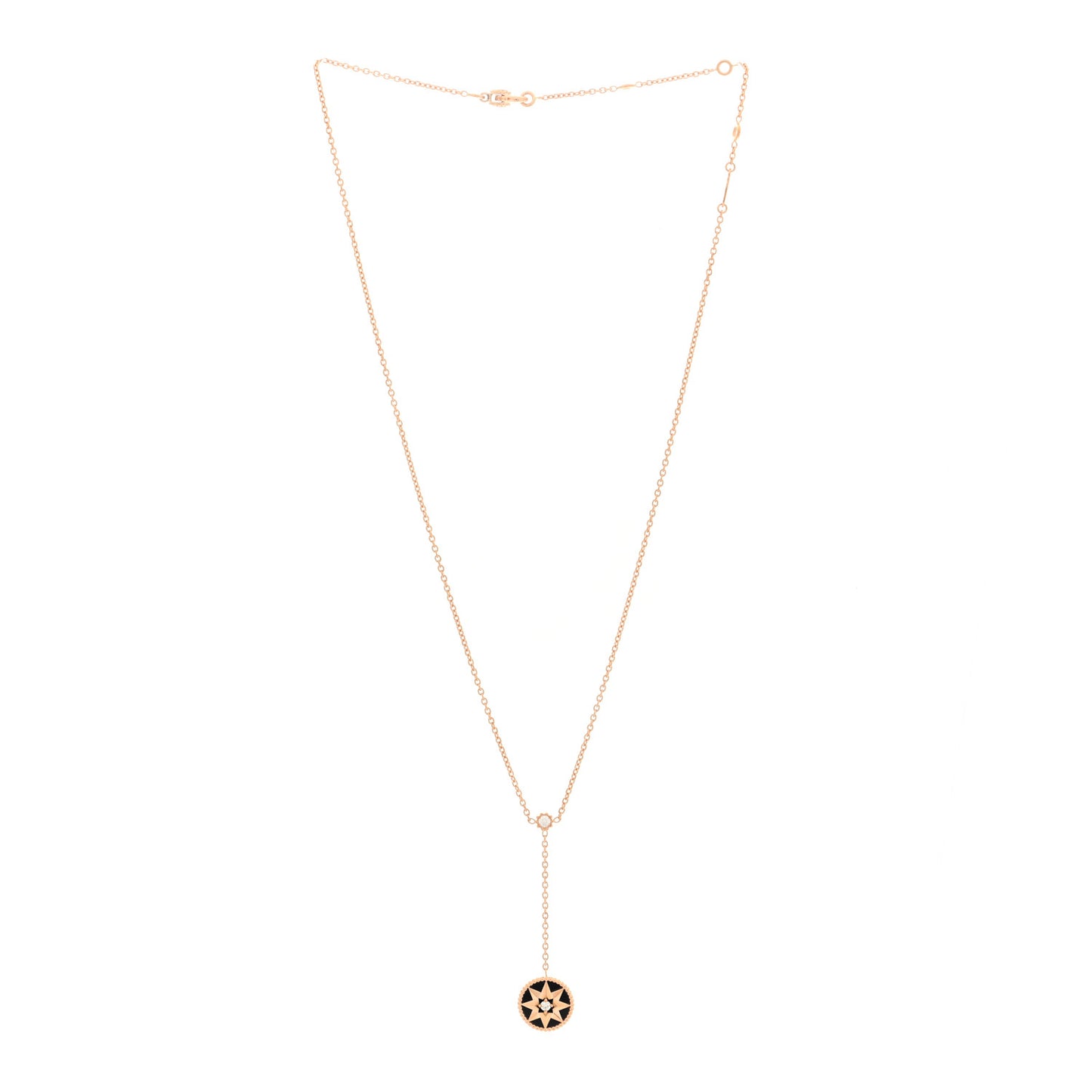 18K Rose Gold Diamond Black Onyx Rose Des Vents Y Necklace