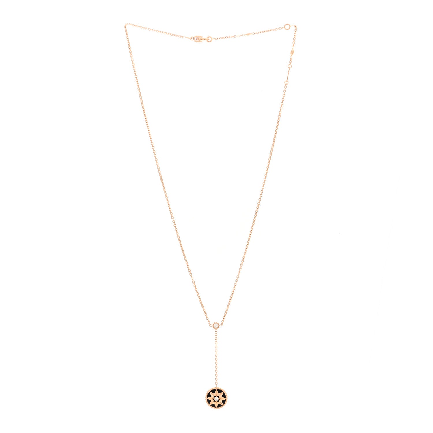 Christian Dior 18K Rose Gold Diamond Black Onyx Rose Des Vents Y Necklace 3 of 5
