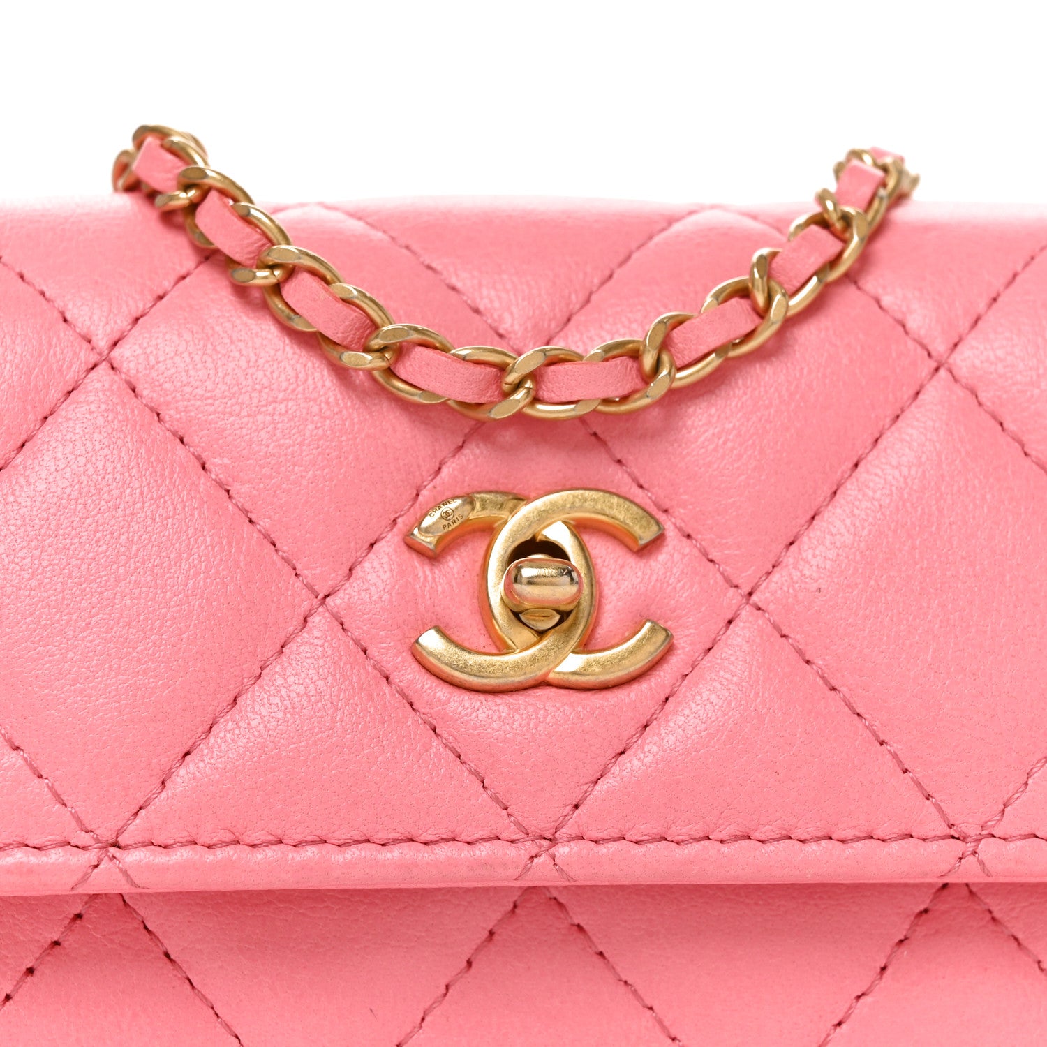 Chanel Lambskin Quilted Pearl Crush Card Holder With Chain Pink 7 of 9