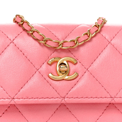 Chanel Lambskin Quilted Pearl Crush Card Holder With Chain Pink 7 of 9