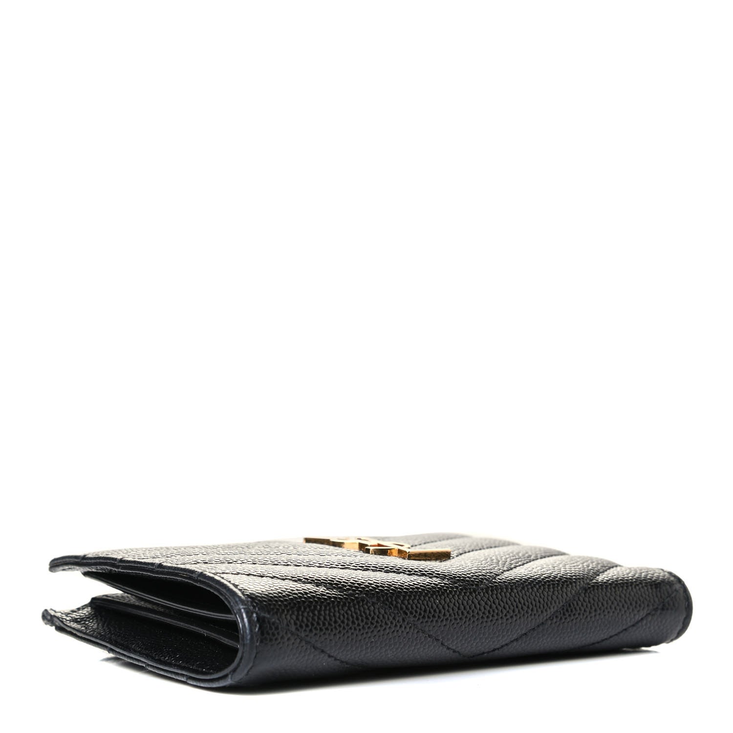 Saint Laurent Grain De Poudre Matelasse Chevron Monogram Zipped Two-Part Wallet Black 3 of 6