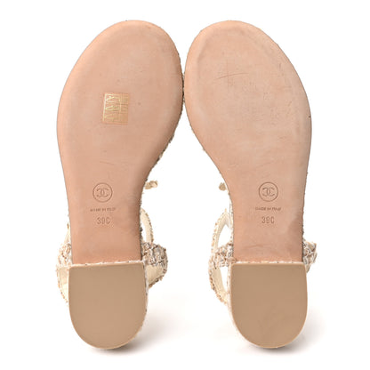 Chanel Tweed Pearl CC Thong Sandals 39 Ivory 6 of 9