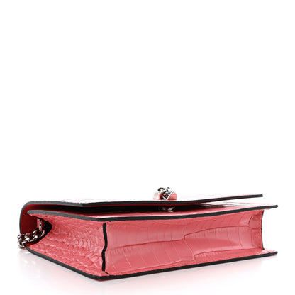 Alexander McQueen Calfskin Crocodile Embossed Skull Mini Crossbody Bag Pink 4 of 10