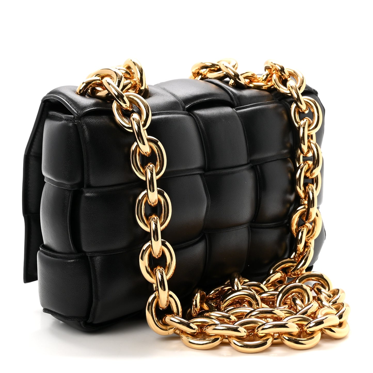 Lambskin Maxi Intreccio Padded Chain Cassette Crossbody Bag Black