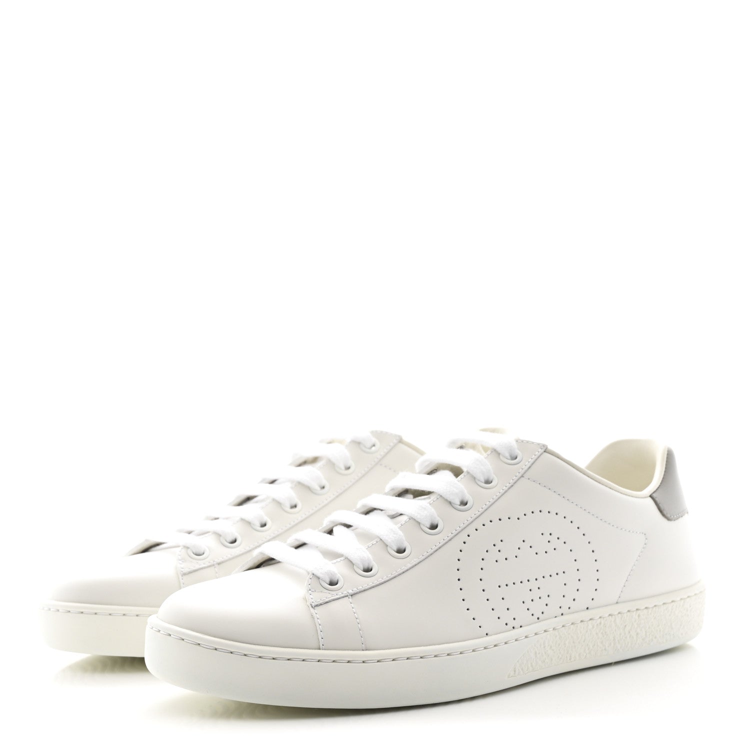 Gucci Calfskin Interlocking G Perforated Womens Ace Sneakers 38.5 White Grey Sky 4 of 10