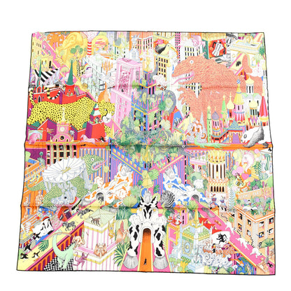 Hermes Silk Animapolis Scarf 90 Jaune Vif Vert Rose 1 of 5