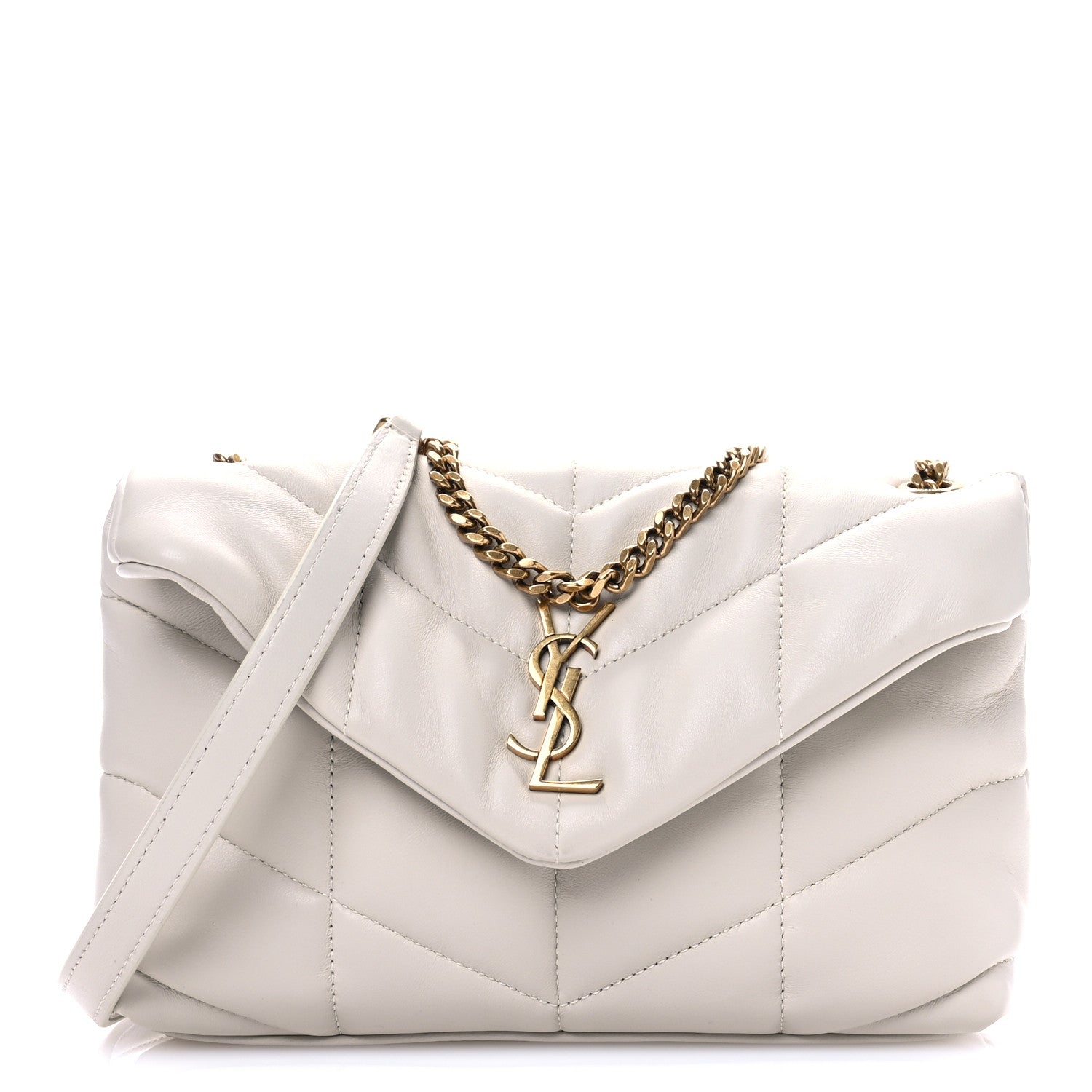 Saint Laurent Lambskin Quilted Toy Loulou Puffer Monogram Chain Satchel Crema Soft 1 of 11