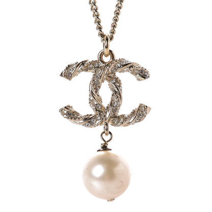Chanel Pearl Crystal Twisted CC Drop Necklace Gold 4 of 6