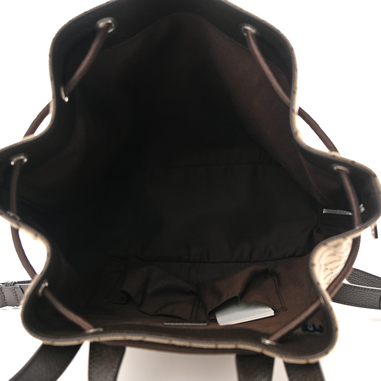 Monogram Dollar Calfskin O Drawstring Backpack Beige Ebony Testa di Moro Dark Chocolate