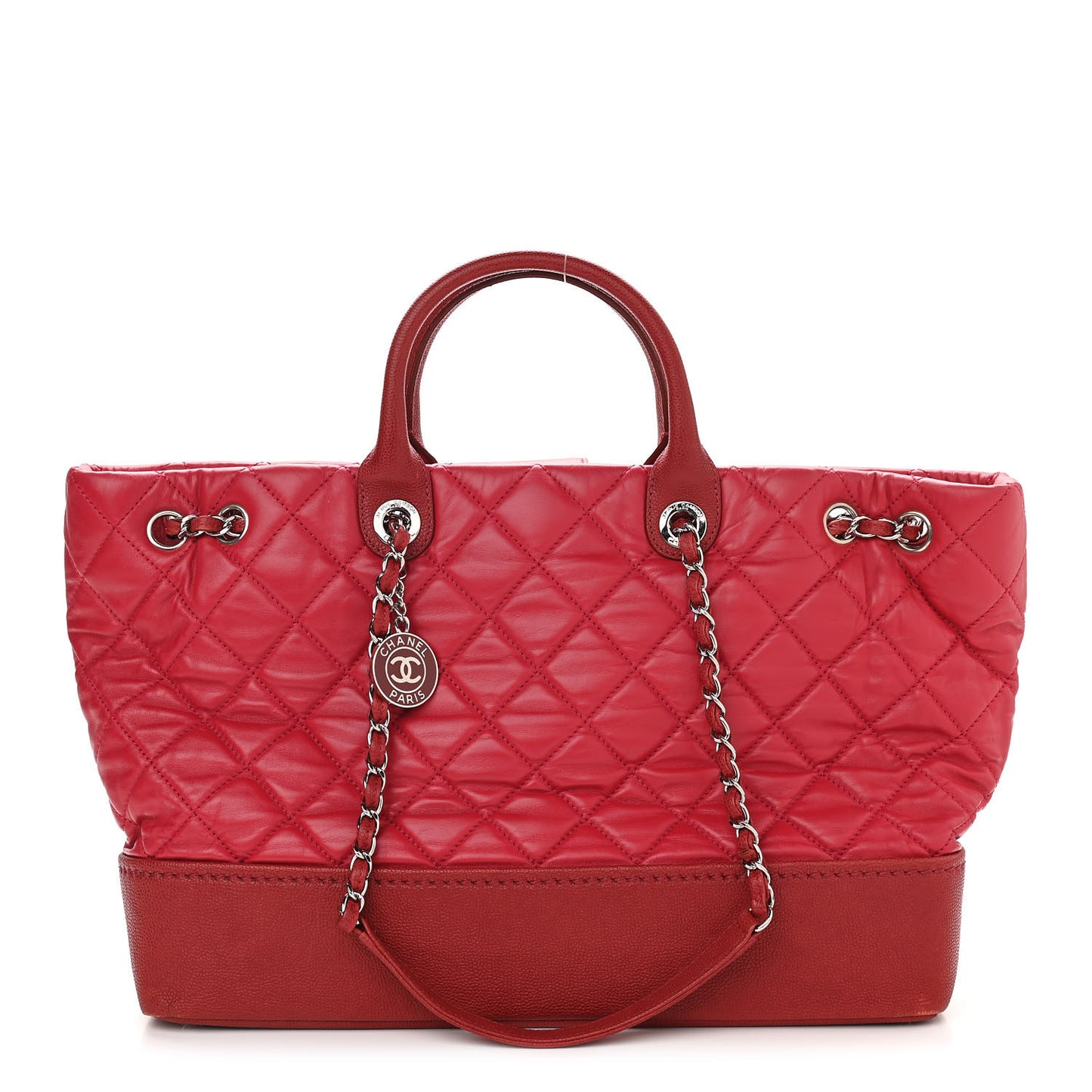 Calfskin Caviar Quilted Large Shopping Tote Red