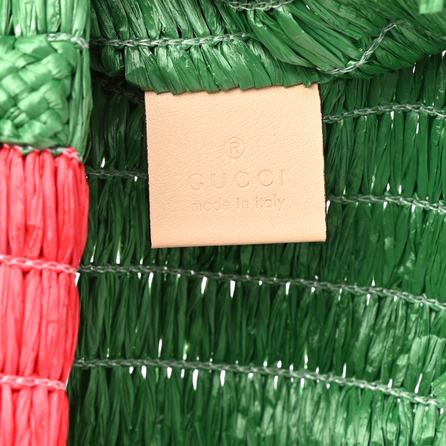 Gucci Raffia Linen Web Cestino Tote Bag Red Green 6 of 10