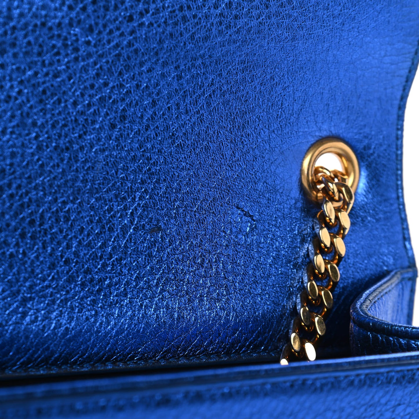 Metallic Calfskin Small Classic Monogram Kate Tassel Satchel Blue Royal
