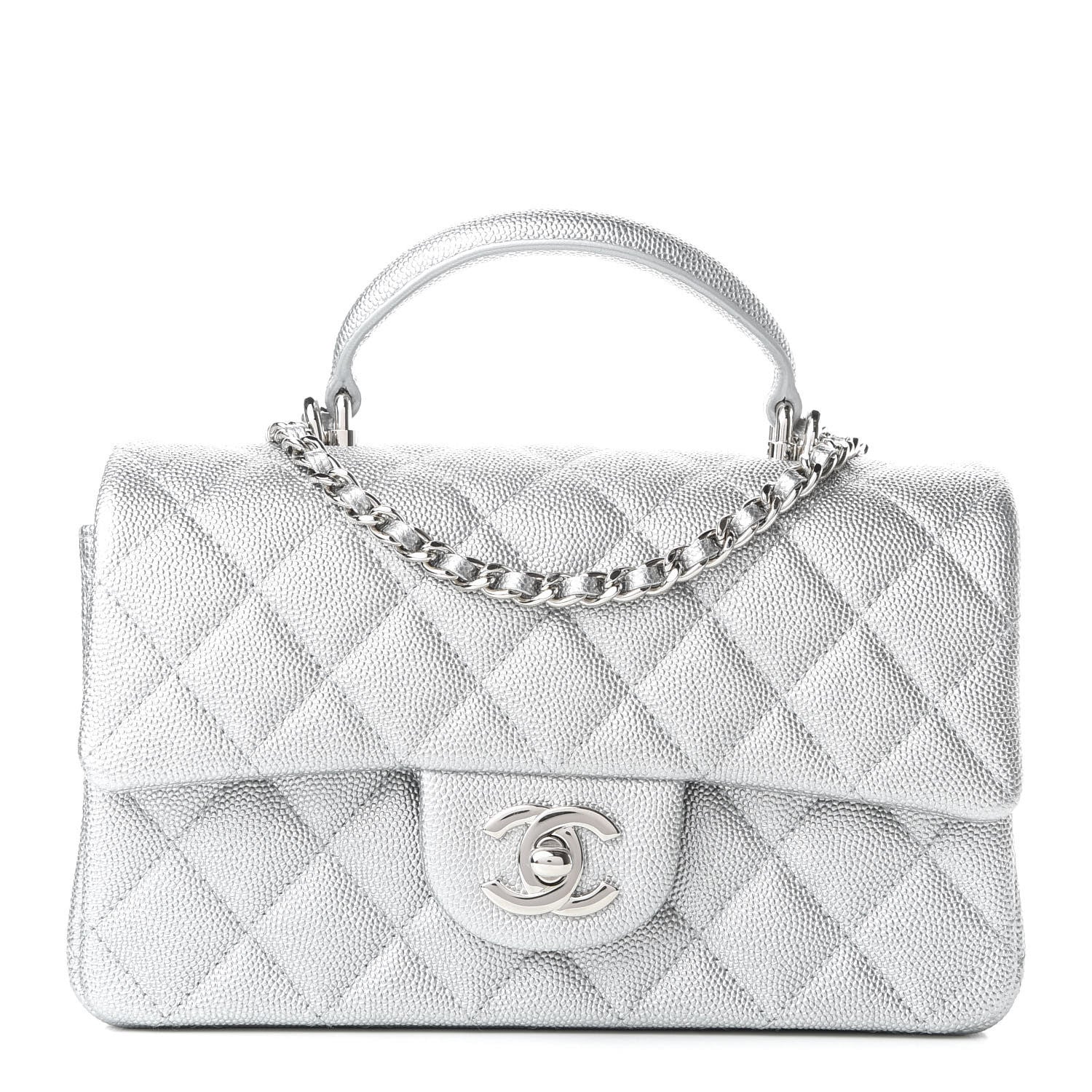Chanel Metallic Caviar Quilted Mini Top Handle Rectangular Flap Silver 1 of 10